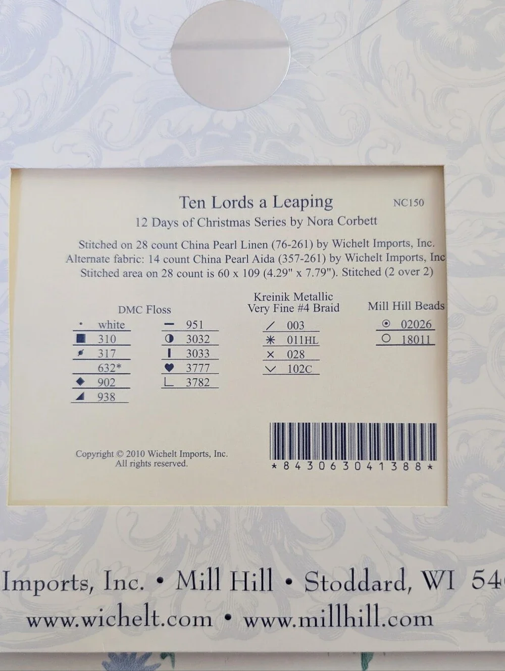 Nora Corbett 12 Days of Christmas Ten Lords a Leaping Cross Stitch Kit NEW Xmas